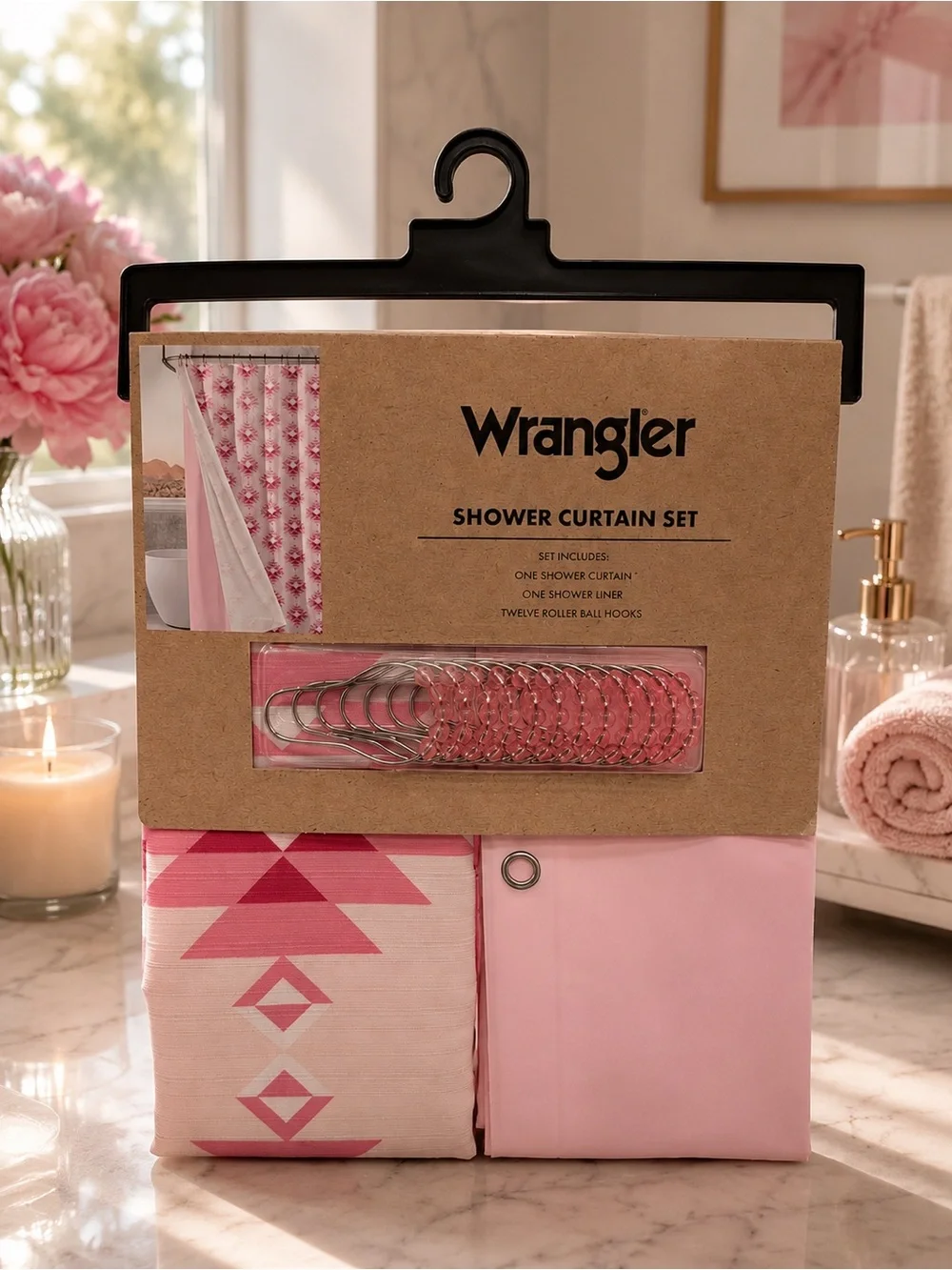 Wrangler Pink Western Coquette Shower Curtain Bathroom Set New Dorm Decor NWT